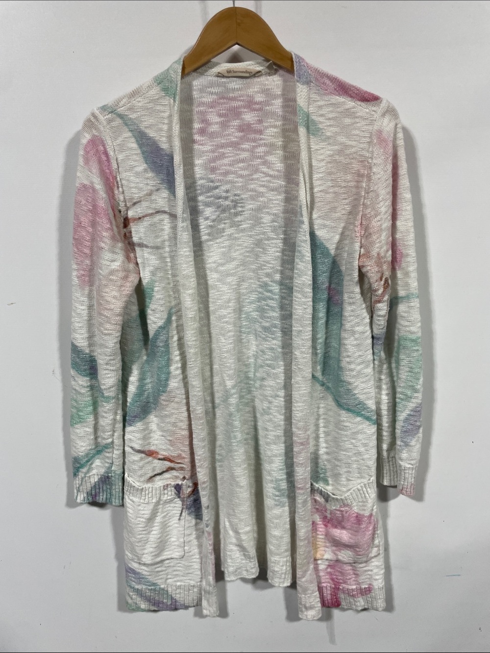 Soft surroundings Lightweight Open Front Cardigan - Pastel Watercolor Print